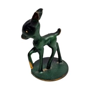 Vtg Hakuli Israel Bronze Bambi Deer Figurine Signed MCM 1950s 2.5" Green Patina